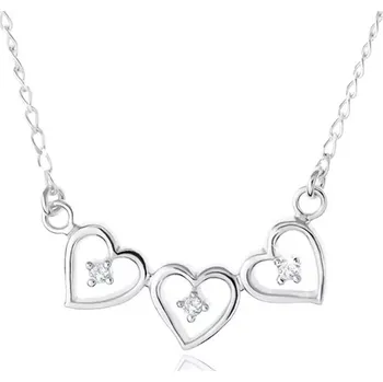 Náhrdelník Náhrdelník ze stříbra 925, tři kontury srdíček zdobené čirým zirkonem