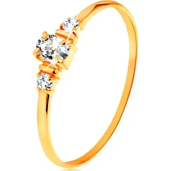 Prsten Zlatý prsten 585 - čirý oválný zirkon a dva kulaté zirkonky na bocích - Velikost: 54