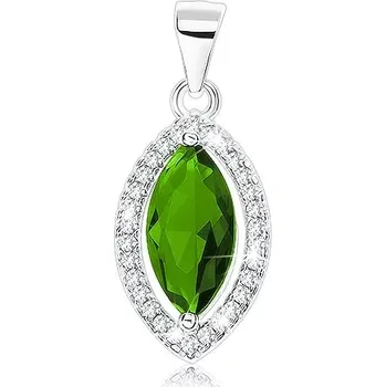 Přívěsek Přívěsek ze stříbra 925, úzký tmavě zelený zirkon lemovaný čirými zirkony