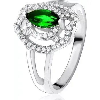 Prsten Prsten se zeleným zrníčkovitým kamenem, zirkonové oblouky, stříbro 925 - Velikost: 58