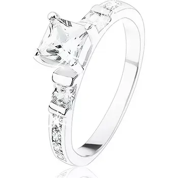 Prsten Zásnubní prsten ze stříbra 925, čtvercové čiré zirkonky, čirá zirkonová linie - Velikost: 50