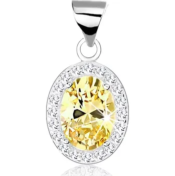 Přívěsek Stříbrný 925 přívěsek, zirkonový ovál jantarové barvy, linie z čirých zirkonků