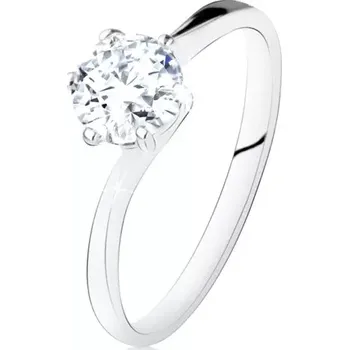 Prsten Stříbrný zásnubní prsten 925, kulatý čirý zirkon, úzká ramena - Velikost: 59