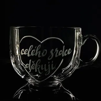 hrníček na čaj 400ml, Z celého srdce děkuji - ručně ryté (broušené), dárková krabička