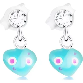 Náušnice Náušnice s visícím srdíčkem, glazura ve světle modrém odstínu, stříbro 925