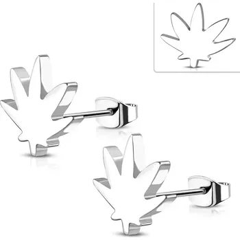 Náušnice Malé puzetové náušnice ve tvaru listu marihuany