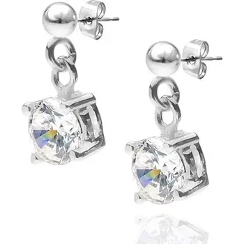 Náušnice Stříbrné puzetové náušnice 925 - visací kulatý čirý kámen