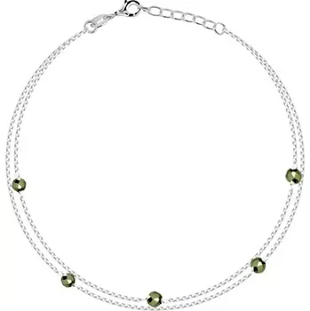 Náramek Stříbrný náramek 925 na kotník - dvojitý řetízek, olivově zelené pyrity