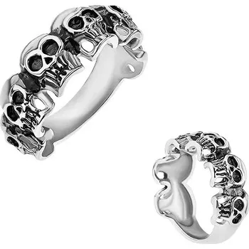 Prsten Prsten z chirurgické oceli, malé patinované lebky, stříbrná barva - Velikost: 68