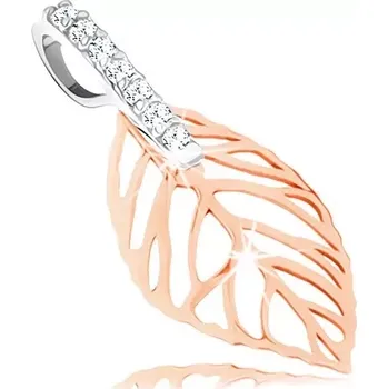 Přívěsek Dvoubarevný přívěsek ve 14K zlatě - vyřezávaný list, svislá zirkonová linie