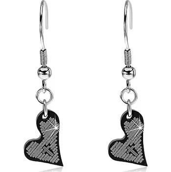 Náušnice Náušnice z chirurgické oceli, černé nesouměrné srdíčko s křížem a s modlitbou