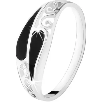 Prsten Prsten ze stříbra 925, dvě úzké černé kapky, filigránové zdobení - Velikost: 51