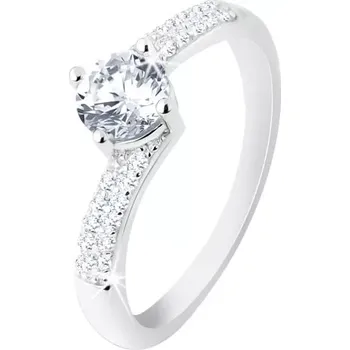 Prsten Zásnubní prsten ze stříbra 925, blýskavá ramena, kulatý čirý zirkonek - Velikost: 60