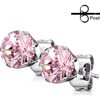 Náušnice Náušnice z oceli - puzetky s kruhovým růžovým zirkonem - Velikost zirkonu: 4 mm