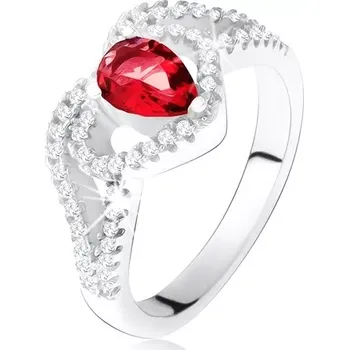 Prsten Prsten s rubínovým zirkonem a čirou konturou srdce, stříbro 925 - Velikost: 50