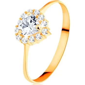 Prsten Šperky Eshop Zlatý prsten 585 - čiré zirkonové srdíčko s třpytivým okrajem 62 mm