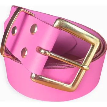 Opasek opaskujse Kožený opasek, růžová kůže, spona mosazná, zlatá hranatá Délka opasku: 115 cm