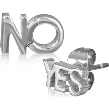 Náušnice Ocelové náušnice s vysokým leskem, nápisy YES a NO, stříbrná barva