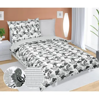 Povlečení veratex Povlečení krepové jedna strana šedý květ, druhá strana šedý proužek 140x200, 70x90 cm