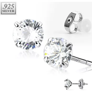 Náušnice Stříbrné náušnice - velký třpytivý zirkon, uchycený čtyřmi tyčinkami, 8 mm - Barva: Černá