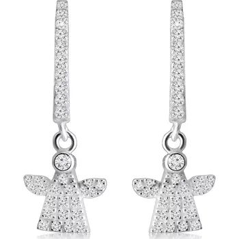 Náušnice Kloubové náušnice ze stříbra 925 - kroužek a anděl zdobený čirými zirkony