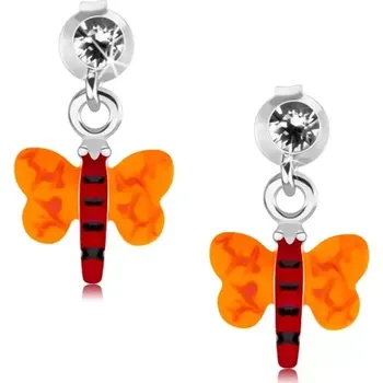Náušnice Stříbrné 925 náušnice, motýlek s červeným tělem a oranžovými křídly