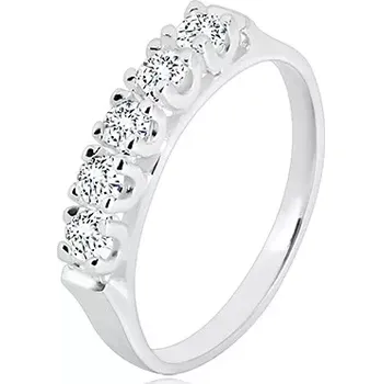 Prsten Stříbrný prsten 925 - úzká lesklá ramena, pět blýskavých zirkonů v kotlíku - Velikost: 54