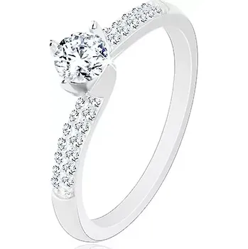Prsten Zásnubní prsten ze stříbra 925, tenká blýskavá ramena, kulatý čirý zirkon - Velikost: 62