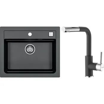 Granitový dřez Alveus Set Atrox 30 Granitový dřez bez odkapu 590x500 mm + baterie Siros 91, černá, SETA22263