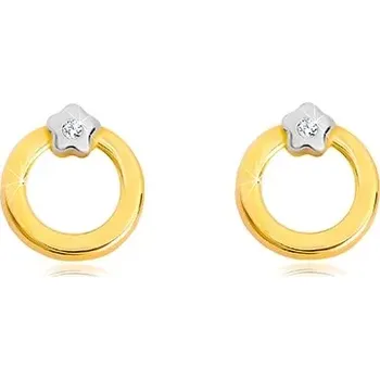 Náušnice Puzetové náušnice ze 14K zlata - kruh s kvítkem v bílém zlatě, zirkon