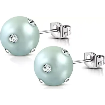Náušnice Náušnice z chirurgické oceli - akrylová perlička šedomodré barvy, čiré zirkony