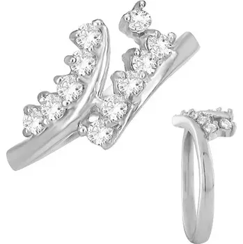 Prsten Prsten z oceli - rozvětvená ramena s čirými zirkony - Velikost: 51
