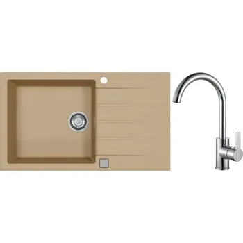 Granitový dřez Alveus Set Cadit 40 Granitový dřez s odkapem 860x500 mm + baterie Tonia, béžová, SETA22052