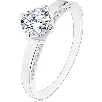 Prsten Stříbrný prsten 925 - zásnubní, blýskavý broušený zirkon, zdobená ramena - Velikost: 64