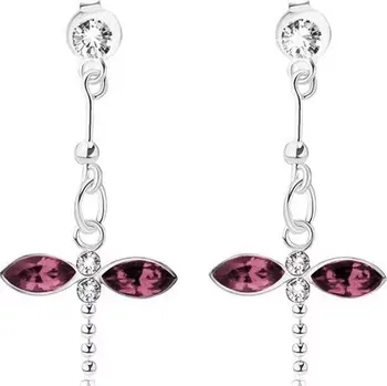 Náušnice Stříbrné náušnice 925, vážka z krystalků Swarovski - fialový a čirý odstín