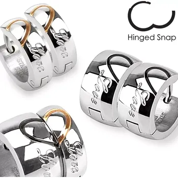 Náušnice Ocelové náušnice, barevná kontura poloviny srdce, Love - Barva: Zlatá