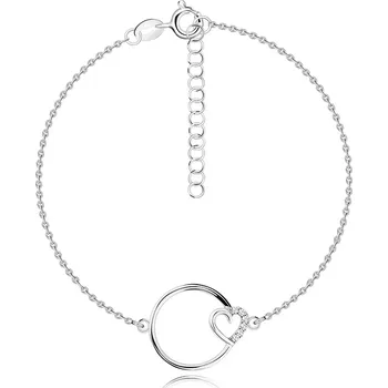 Náramek Náramek ze stříbra 925 - obrys kruhu, kontura srdce, kulaté zirkony
