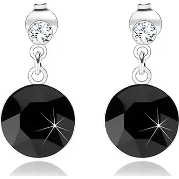 Náušnice Stříbrné náušnice 925, kulaté krystaly Swarovski, černý a čirý odstín, 10 mm