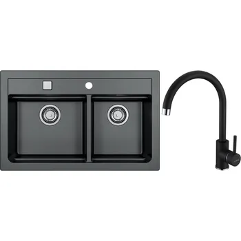 Granitový dřez Alveus Set Atrox 50 Granitový dřez dvojitý 790x500 mm + baterie Roxa 91, černá, SETA22291