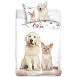 Dětské povlečení ŠTĚŇÁTKO A KOŤÁTKO, fototisk, bílé, bavlna hladká, 140x200cm + 70x90cm