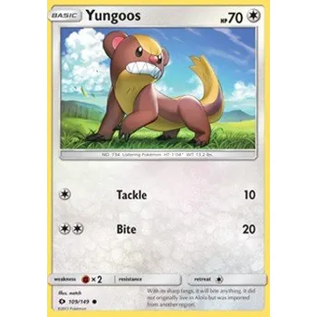 Volný čas Pokémon SUM 109/149 Yungoos - Sun & Moon Stav: Excellent, Verze: NORMAL