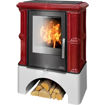Krbová kamna ABX, spol. s.r.o. ABX BAVARIA K I kachlová kamna 5-12,4kW, s výměníkem, rovný bílý sokl, bordó