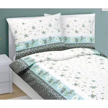 Povlečení veratex Povlečení krepové tyrkysový květ s pruhem 140x200, 70x90 cm