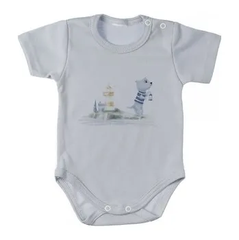 Kojenecký body MBaby Bavlněné body s krátkým rukávem, Maják, šedé, vel. 80; 80 (9-12m)