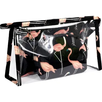 Kosmetická taška KRÁSNÁ SADA 3 KOSMETICKÝCH TAŠTIČEK - ČERNÁ S PLAMEŇÁCI