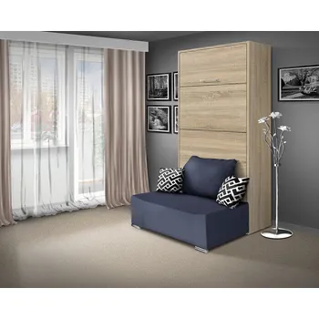 Postel Nabytekmorava Sklápěcí postel s pohovkou VS 21058P, 200x90 cm barevné kombinace: Dub sonoma světlý / dveře dub sonoma světlý, barva pohovky: Savana modrá