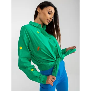 Dámská košile Zelená oversize košile s výšivkou - Neformální styl, S i523_2016103388899