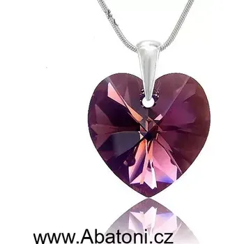 Náhrdelník Swarovski Elements Heart krystal 18mm - Stříbrný náhrdelník (přívěsek + řetízek) fialové srdce, srdíčko 32020.5 Amethyst (fialová, bordó, vínová)
