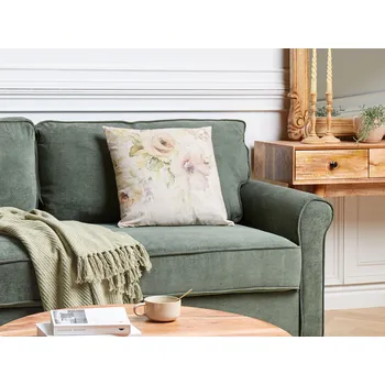 Dekorativní polštářek Polštář s květinovým vzorem 45 x 45 cm béžový boho styl dekorativní do obývacího pokoje ložnice Beliani