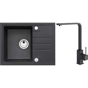 Granitový dřez Alveus Set Intermezzo 30 Granitový dřez s odkapem 620x480 mm + baterie Afra 91, černá, SETA20158
